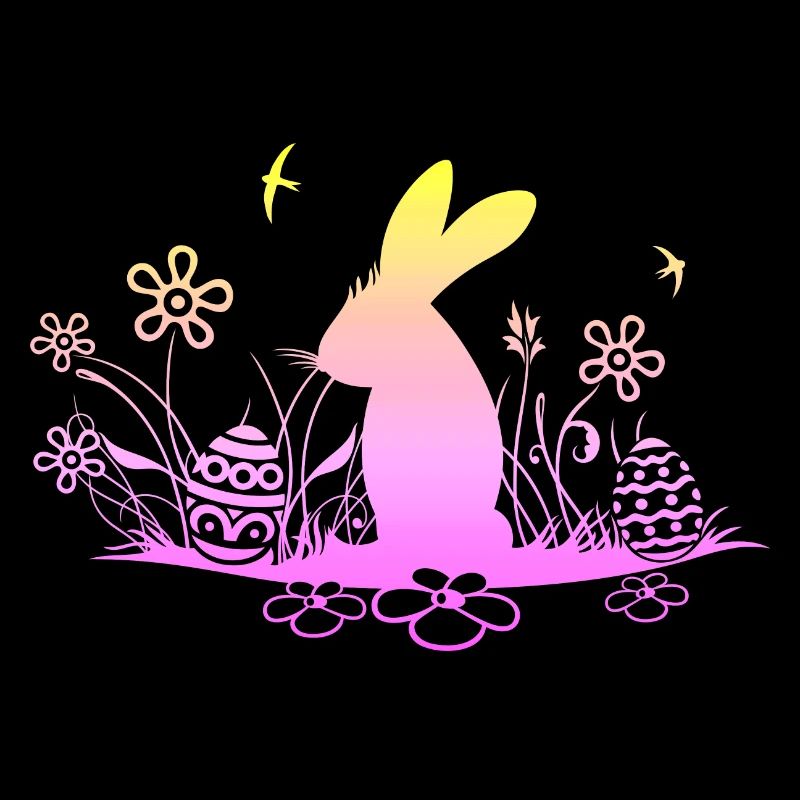 Easter bunny on meadow with swallows