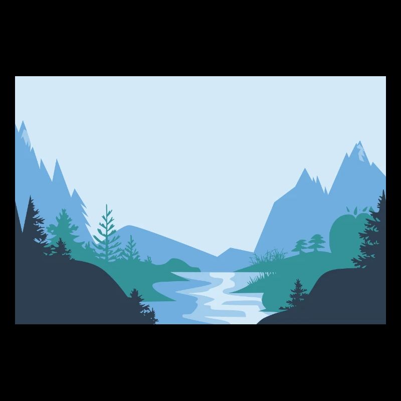Minimalist landscape with river and mountains