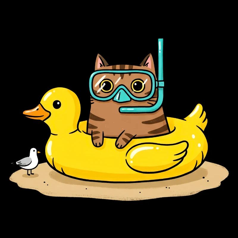 Diving Cat on Rubber Duck