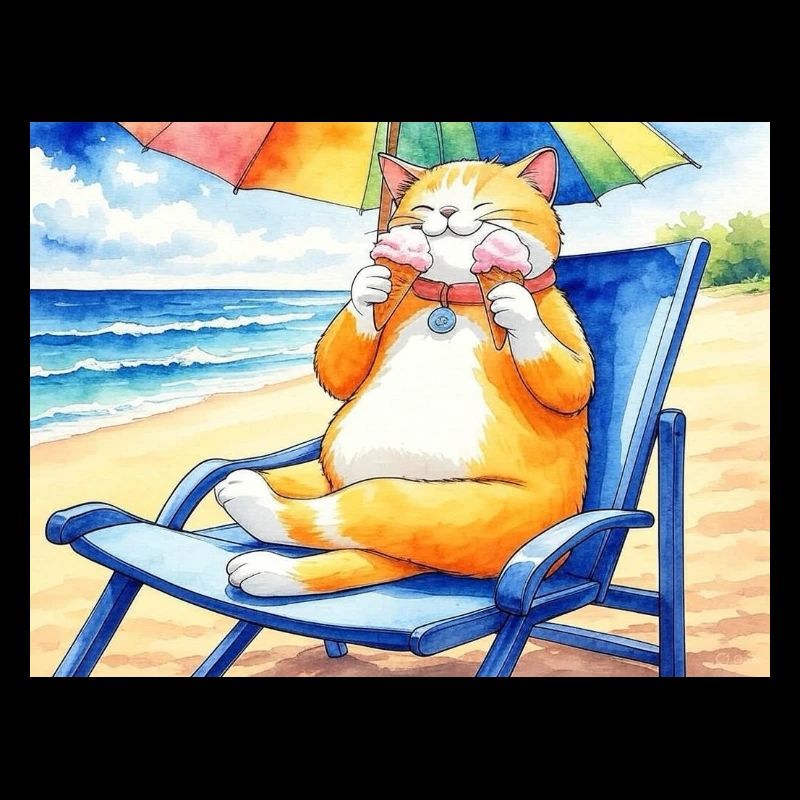 Chat sur la plage avec une glace