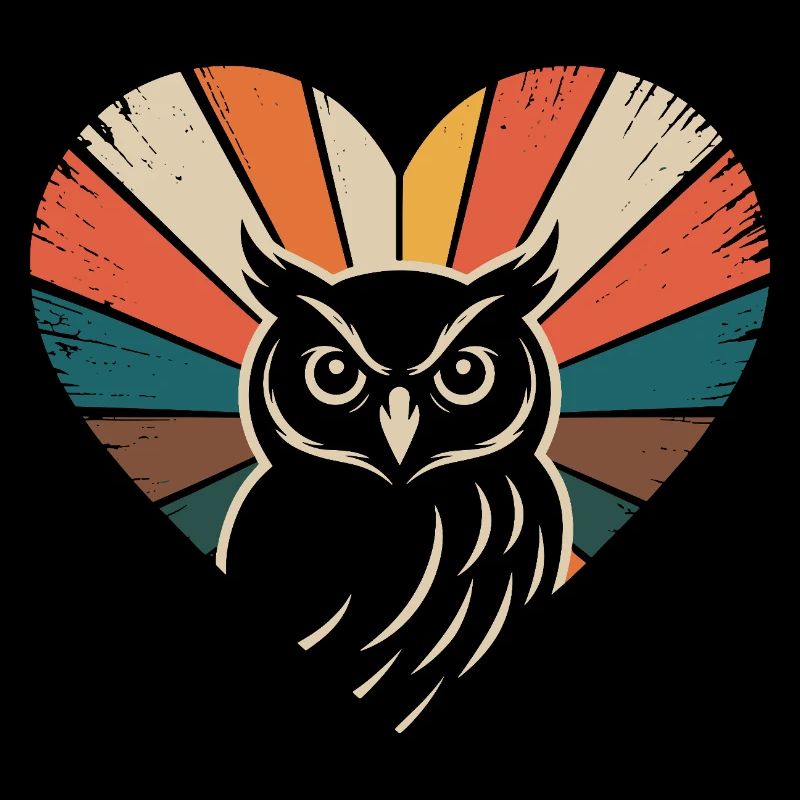 Herz mit Eule im Retro-Stil
