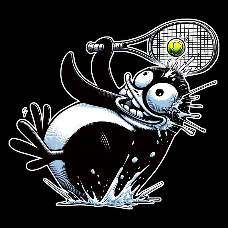 Funny penguin playing tennis with racket