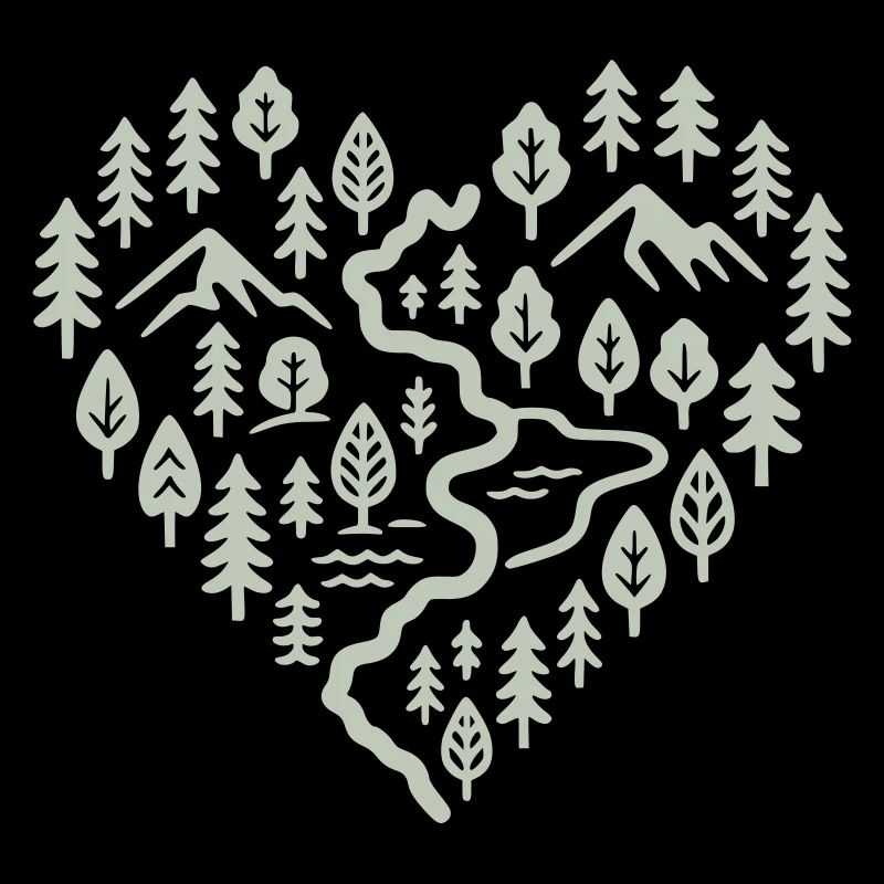 Heart with mountain and forest landscape
