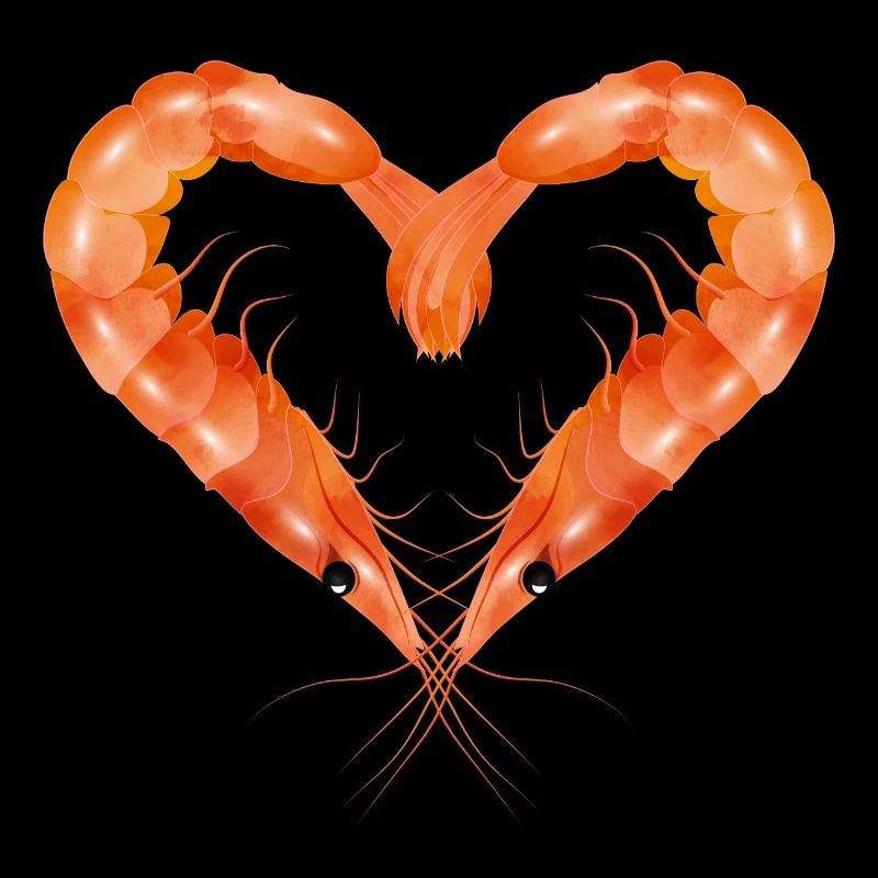 zwei Garnelen oder Shrimps in Herz Form gestaltet