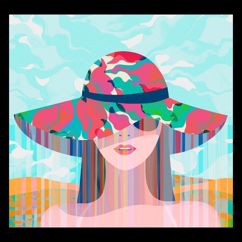 Frau mit psychedelischem farbigem Hut