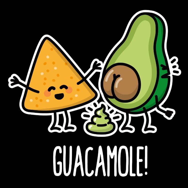 Funny avocado poops guacamole tortilla chips