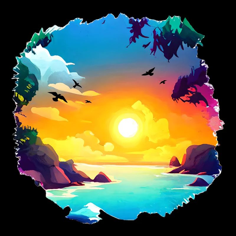 Aquarelle de plage de coucher de soleil d’été