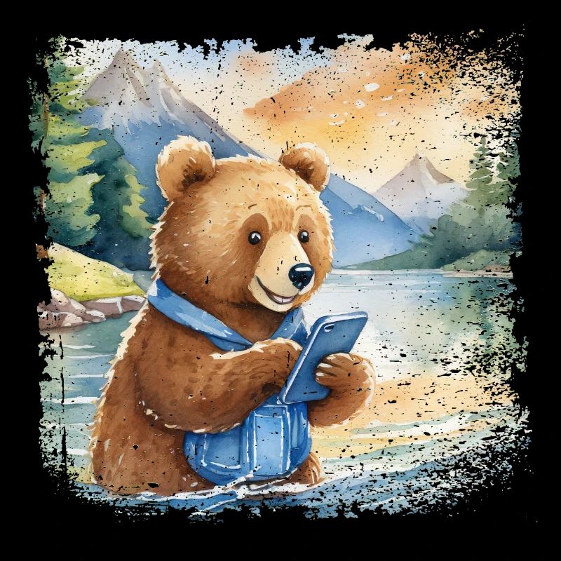 Niedlicher junger Braunbär mit Handy