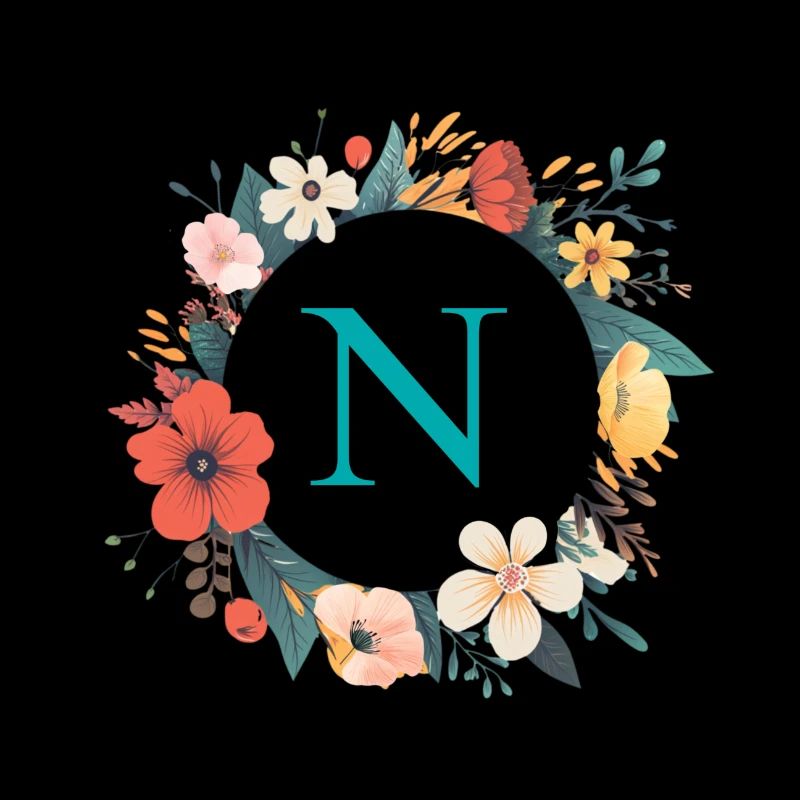 N Monogram, Flower Wreath, Personalizable