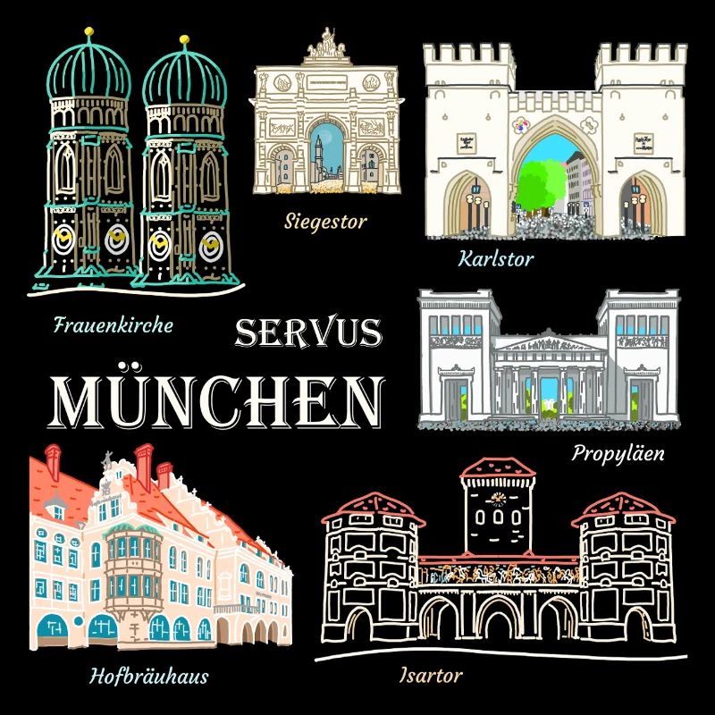 Munich, Hand Drawing Landmark, Bavaria