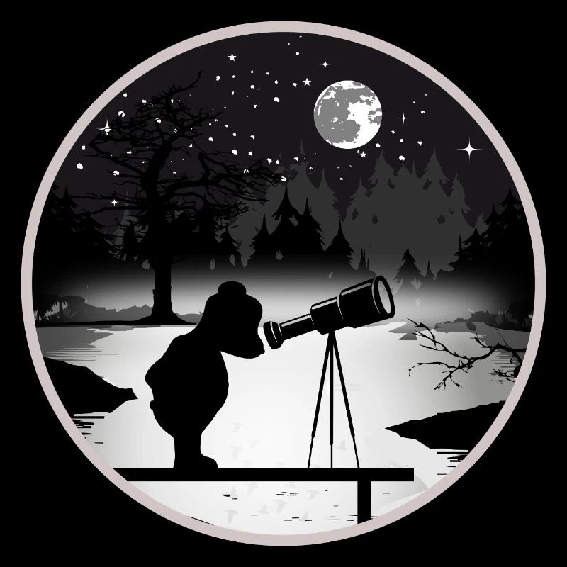 Bear with telescope under the starry sky