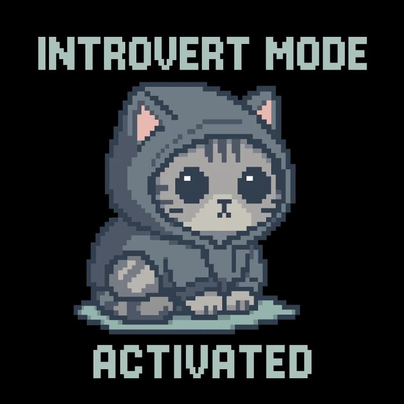 Mode Introverti – Chat à capuche dans le style Pixel