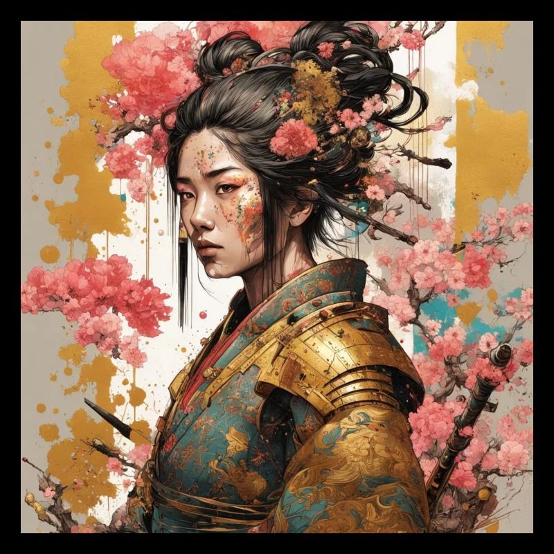 Guerrier fleur en armure dorée