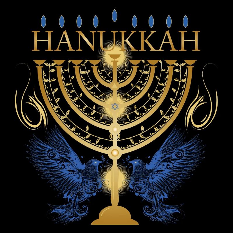 gold-colored Hanukkah candlestick with two doves