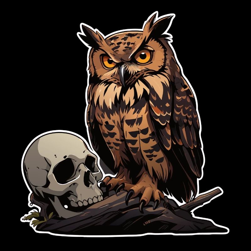 Mystische Eule sitzt auf einem Skull