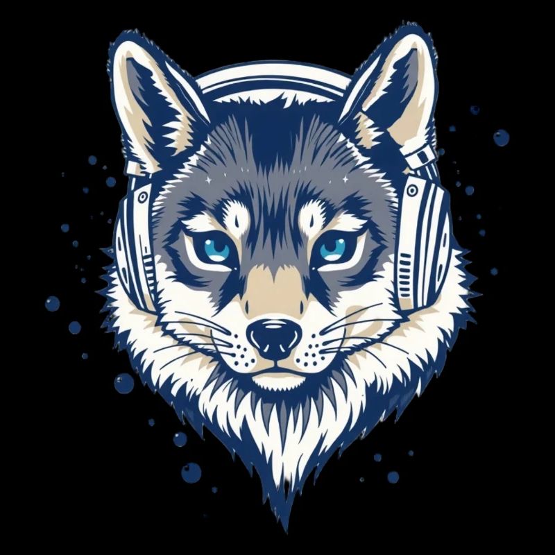 cool fox with headphones