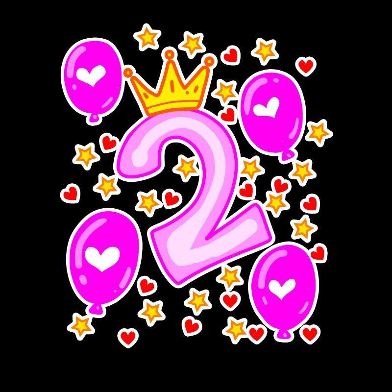 2. Geburtstag Mädchen Luftballons Krone Sterne