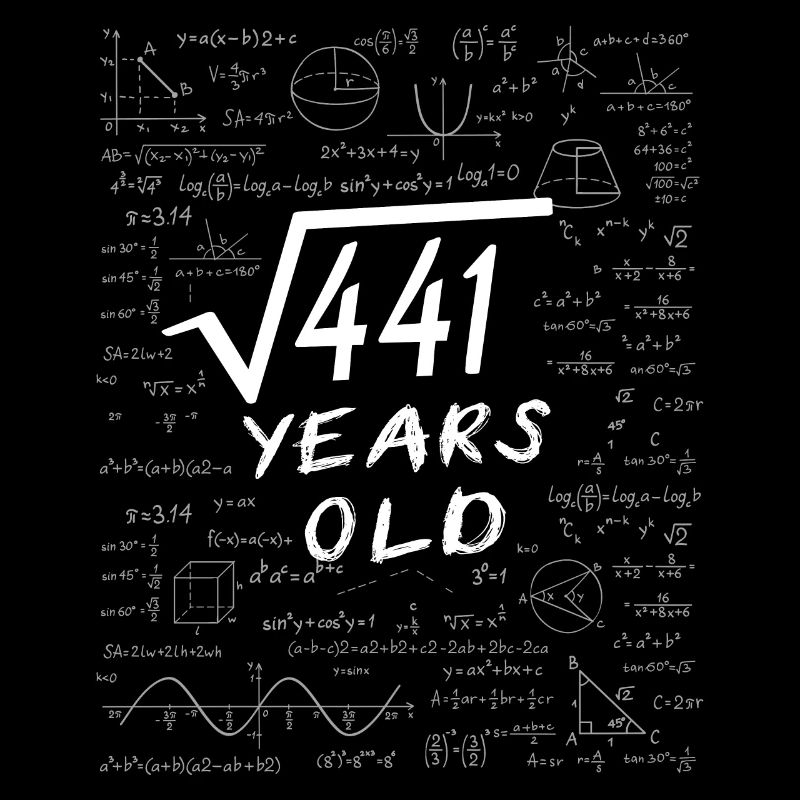21st Birthday 21 years Square root of 441 math