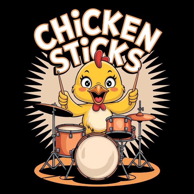 Lustiges Huhn am Schlagzeug mit Drumsticks