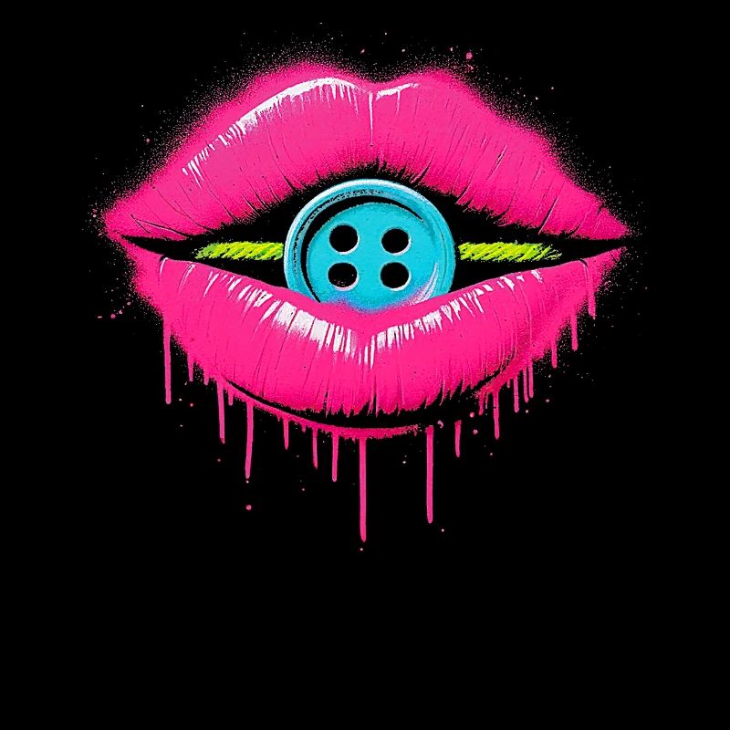 Pop Art Lips with Blue Button