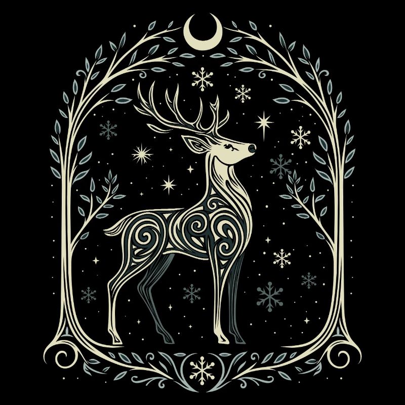 Pagan Christmas Yule Deer with Crescent Moon