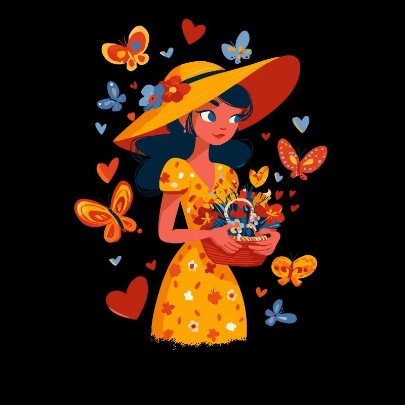 Fée du printemps avec panier de fleurs