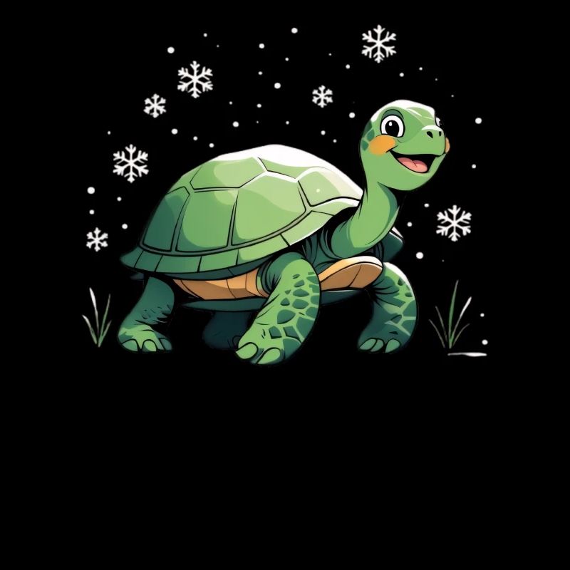 Grüne Schildkröte mit Schneeflocken