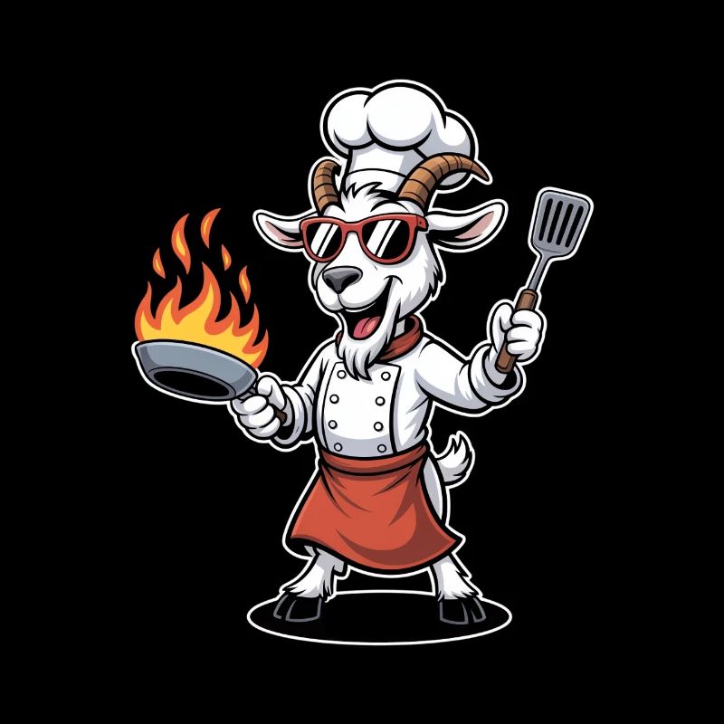 Goats Chef Cartoon Grill Master BBQ Kitchen