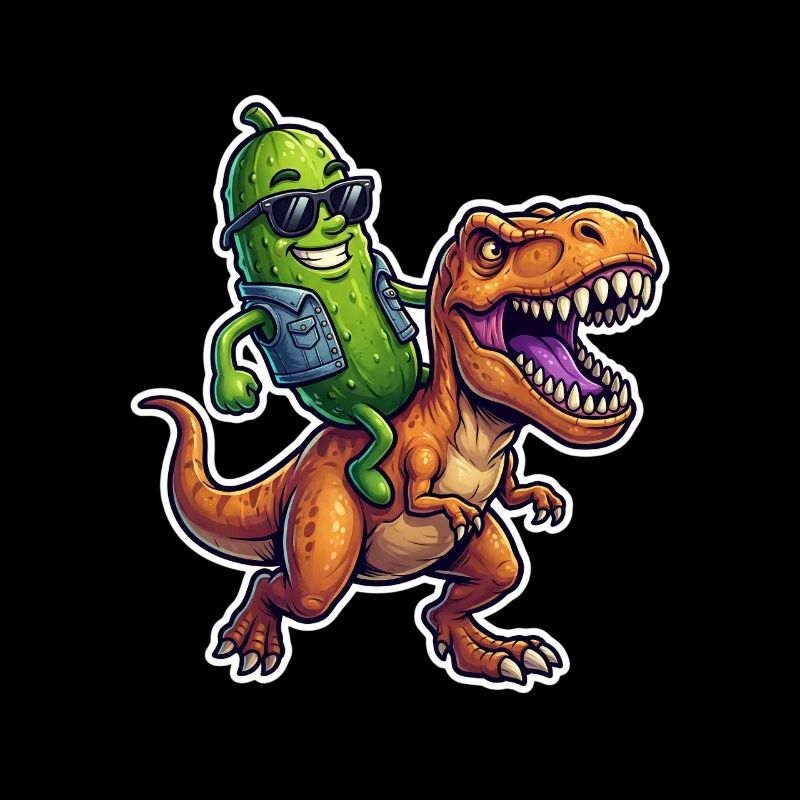Sour cucumber rides dinosaur