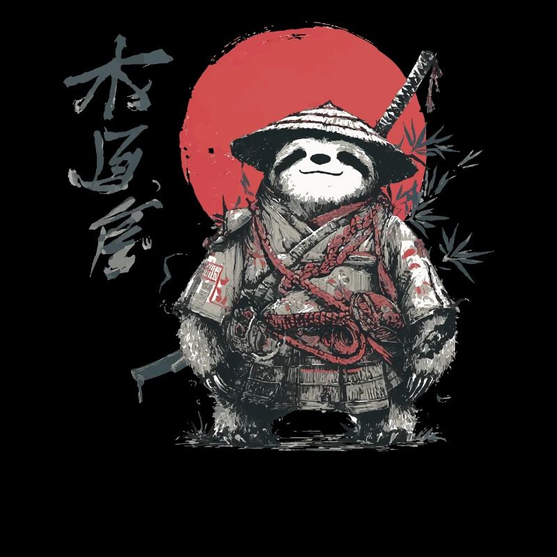 Faultier-Samurai unter roter Sonne