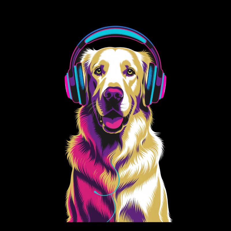 Golden Retriever mit Kopfhörer