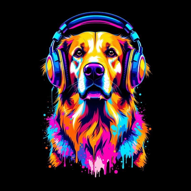 Golden Retriever mit Kopfhörer