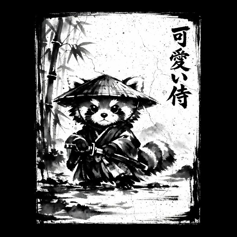 Samurai Roter Panda Sumi-e Tuschezeichnung