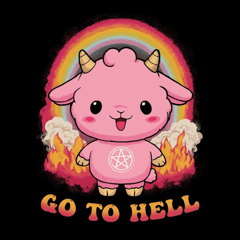 Pinkes Dämonchen mit Regenbogen