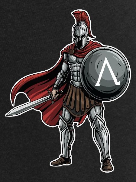Hoplitisches Spartanisches Lambda-Schild-Schwert-Maskottchen