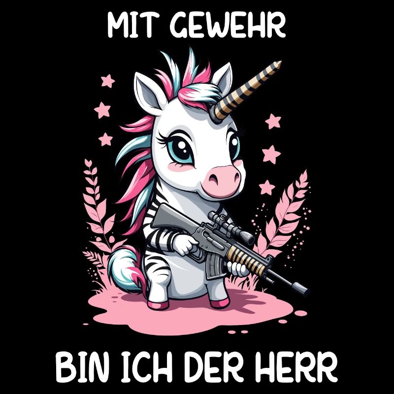 Einhorn mit Jagdgewehr