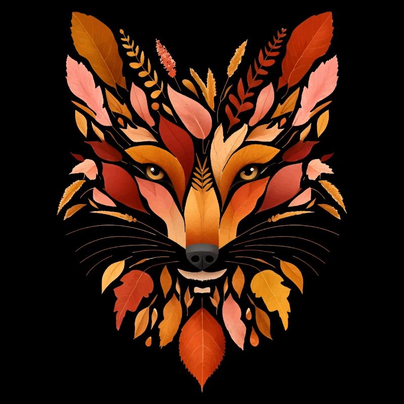 Fox head designed from different leaves