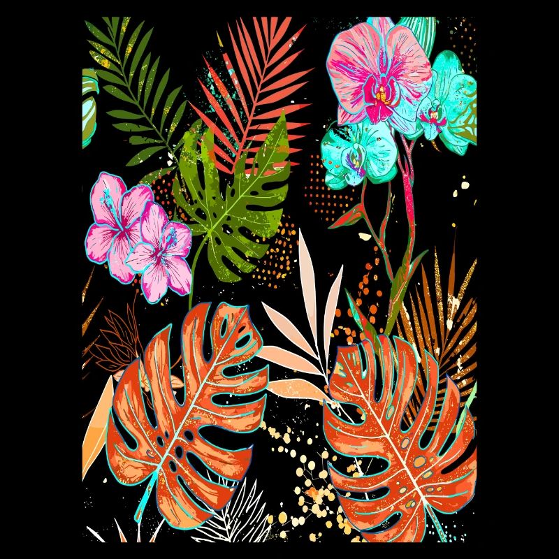 Exotic Monstera Tropical Pattern with Flowers