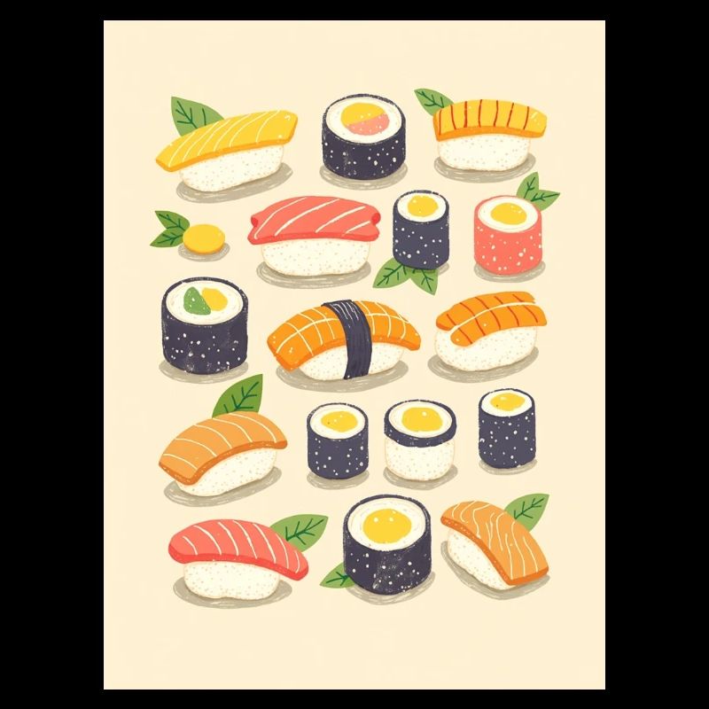 Lebendige Sushi-Sortiment-Illustration