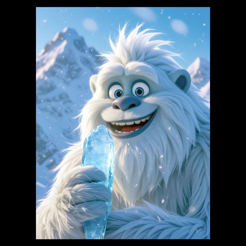 Yéti joueur mangeant de la crème de glaçon géant