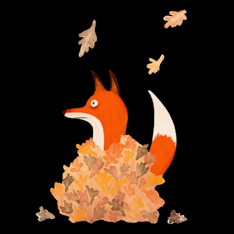 renard avec des feuilles