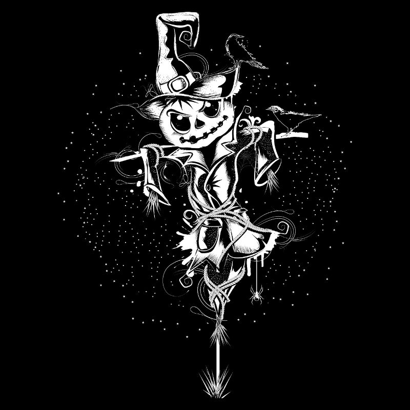 Épouvantail effrayant avec chapeau de sorcière et corbeaux