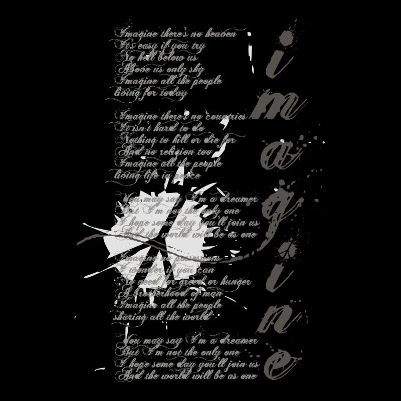 imagine - grafisches Peace-Zeichen und Lied-Text