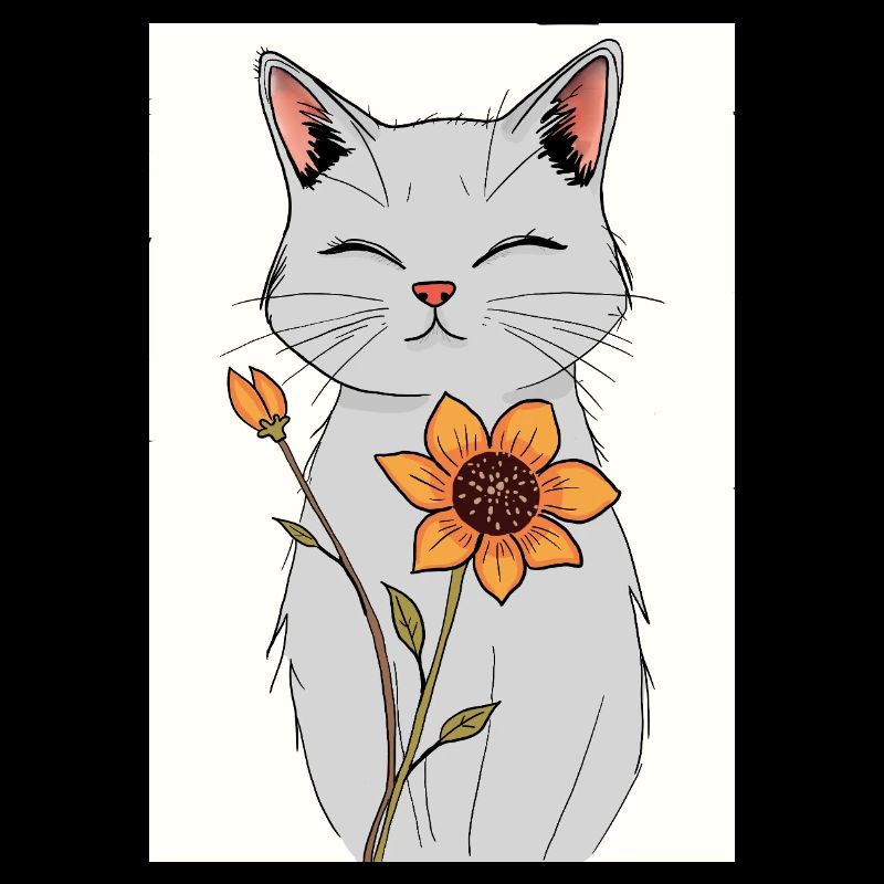 Serene Cat with Sunflower