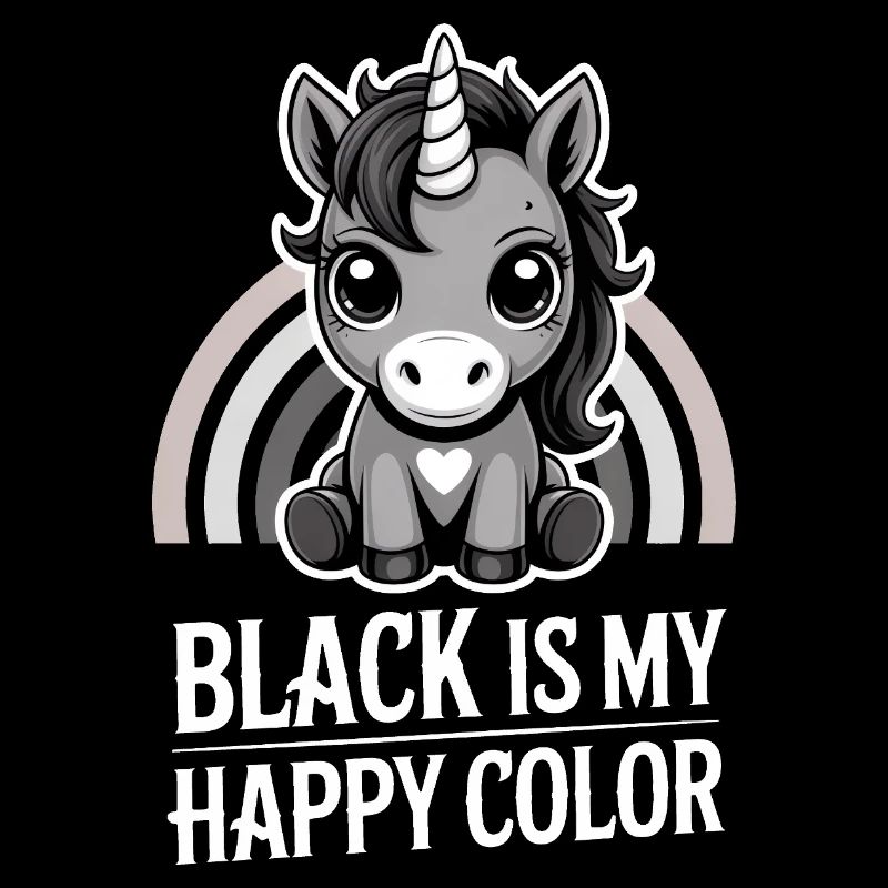 Gris licorne arc-en-ciel : Le noir est ma couleur joyeuse