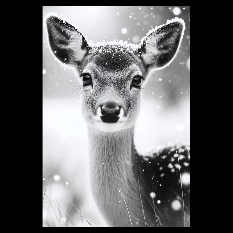Cerf tranquille dans la forêt enneigée