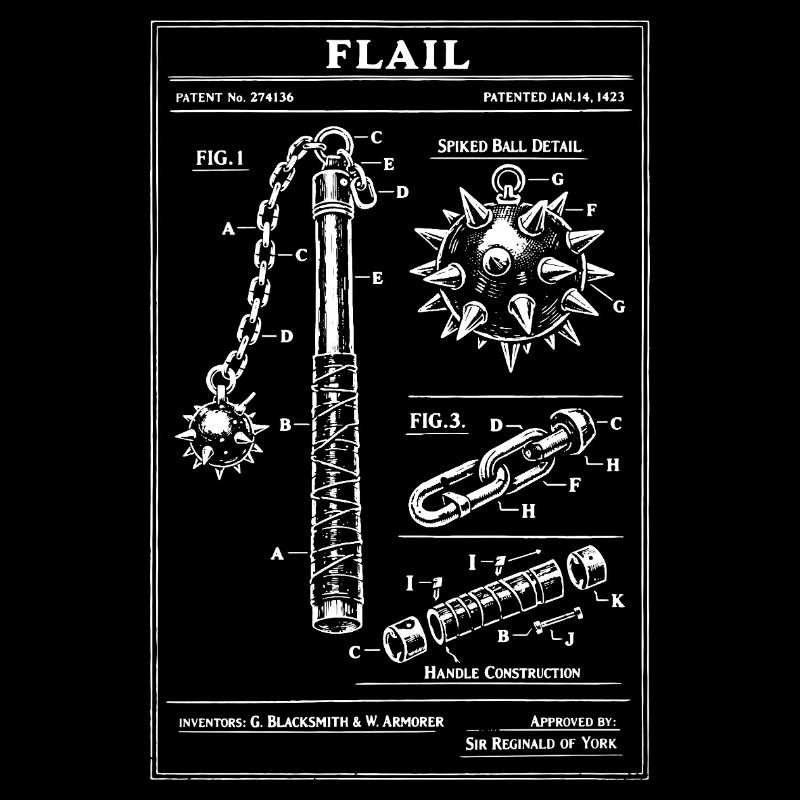 Mittelalterlicher Flail-Bauplan im Patentstil