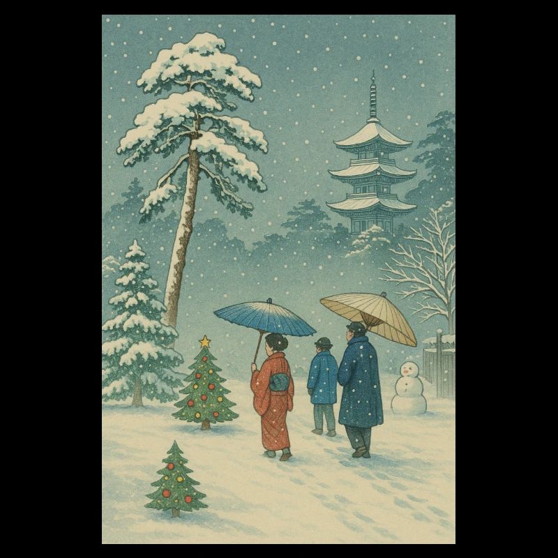 Noël japonais dans le style Ukiyo-e d’hiver
