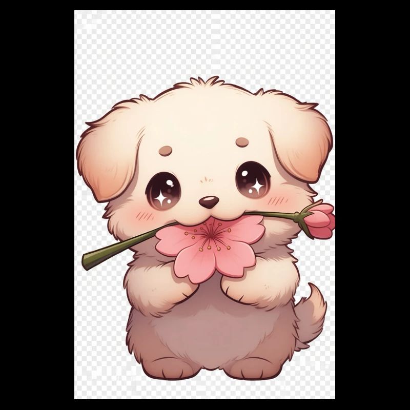 Petit chien fleur avec rose