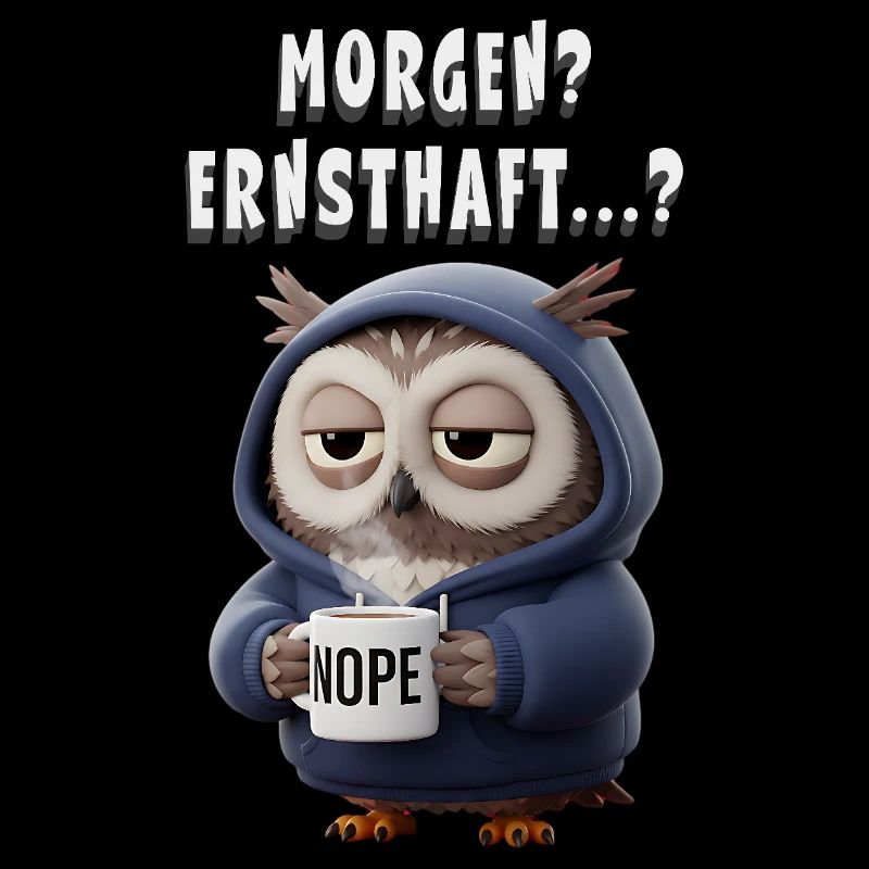 Morgenmuffel Eule mit Hoodie & Kaffee – Lustig